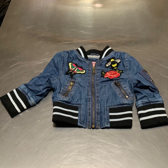 Urban Republic Other - Urban Republic Girls Collection Baby Denim Cute Floral Patch Zip Varsity Jacket